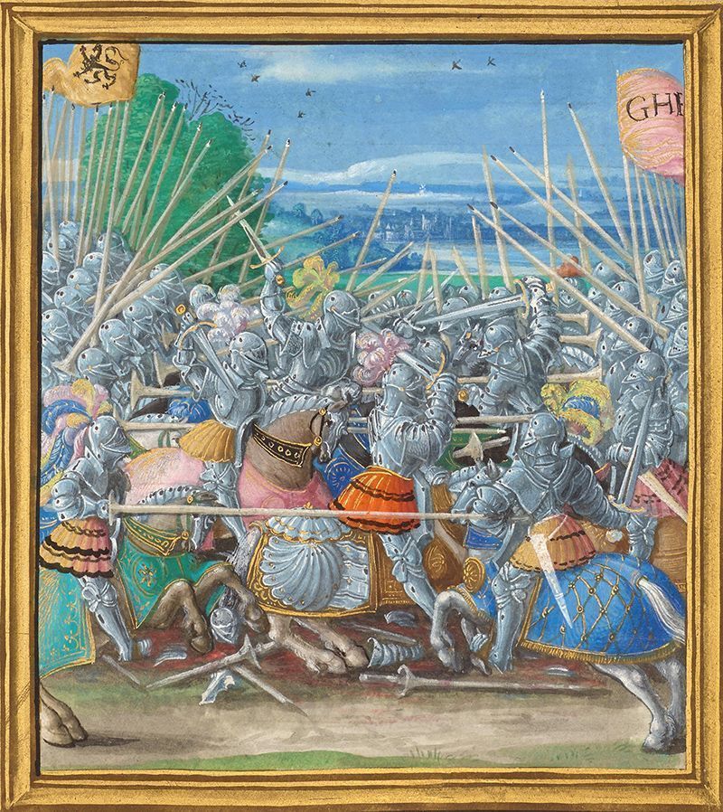 A Flesh book illustration c.1530 showing the complete ‘armours for war’ that were required at The Field of Cloth of Gold (Master of the Getty Lalaing, Getty Museum Collection)