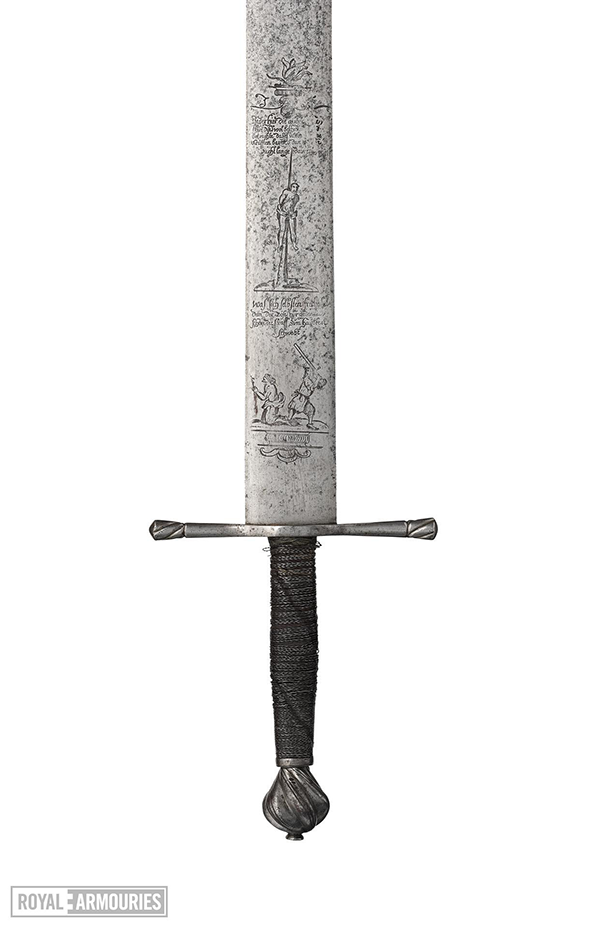 Executioner's sword showing engraving on blade