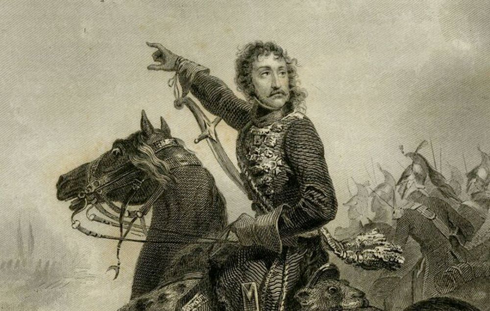 An engraving of Murat, once King of Naples, on a rearing horse
