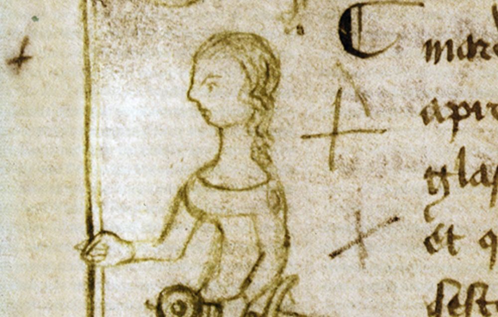 An image of Joan of Arc drawn into the margins of the Protocols of the Parliament of Paris, 1429
