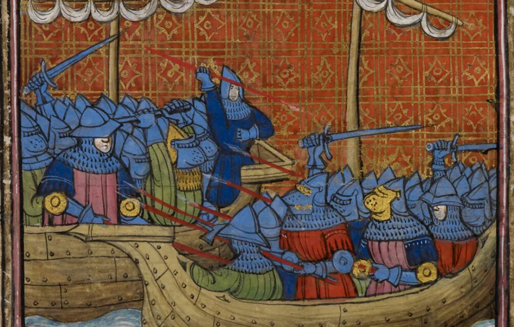 Detail of a miniature of a sea fight off of La Rochelle 1372