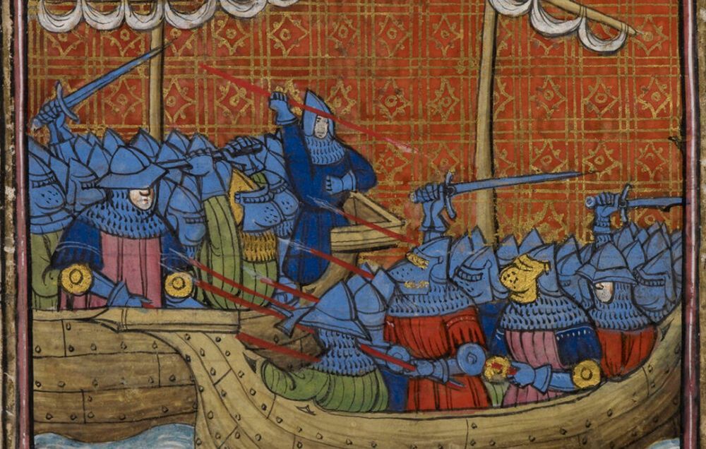 Detail of a miniature of a sea fight off of La Rochelle 1372