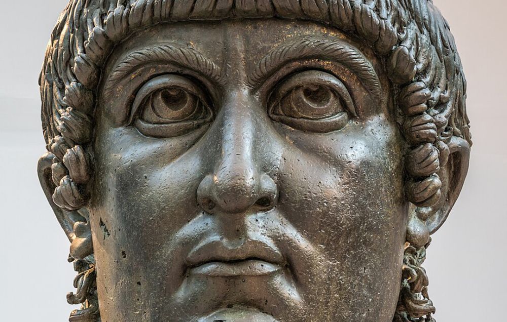 A black stone bust of the emperor Constantine I