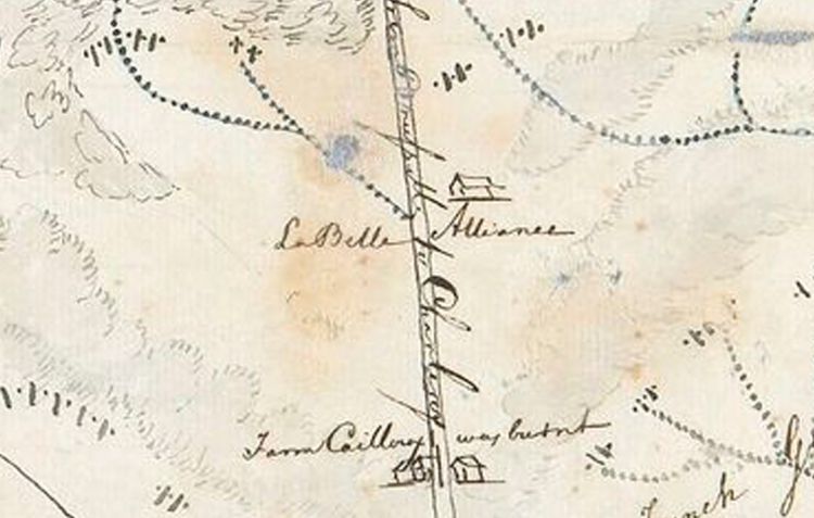 A battle map, indicating where Napoleon's forward HQ was located at Waterloo