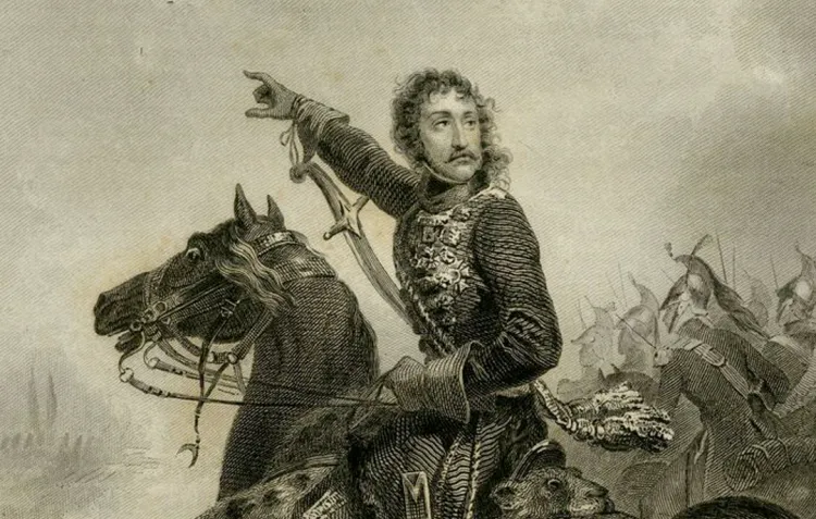 An engraving of Murat, once King of Naples, on a rearing horse