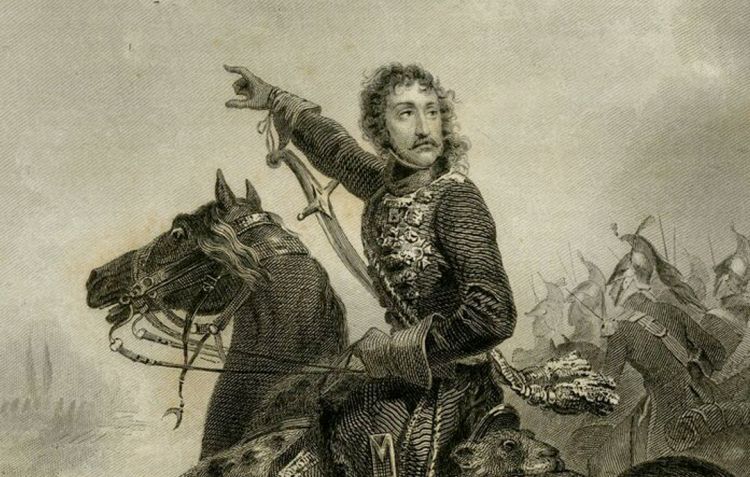 An engraving of Murat, once King of Naples, on a rearing horse