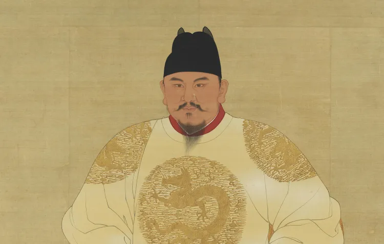 A colour portrait of the first Ming emperor of China, Tai-tsu