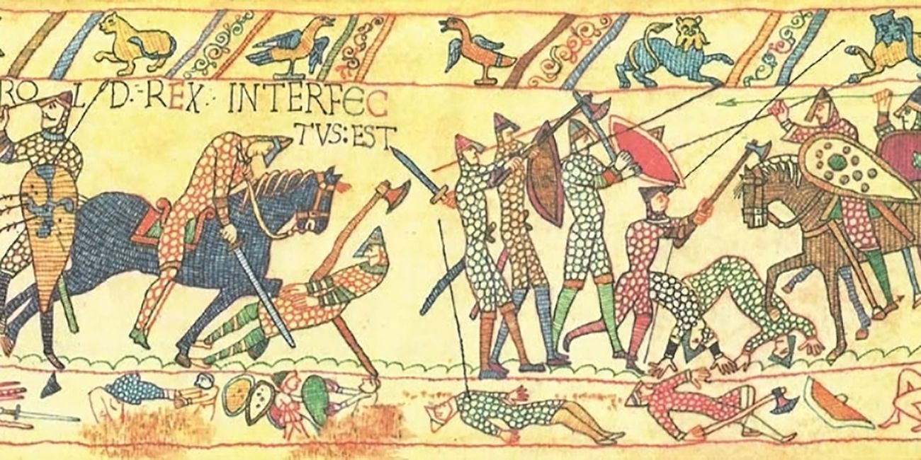 A section of the famous Bayeux Tapestry depicting the Battle of Hastings