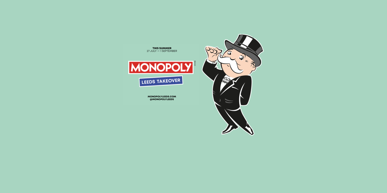 Monopoly mascot figure Milburn Pennybags on a light green background