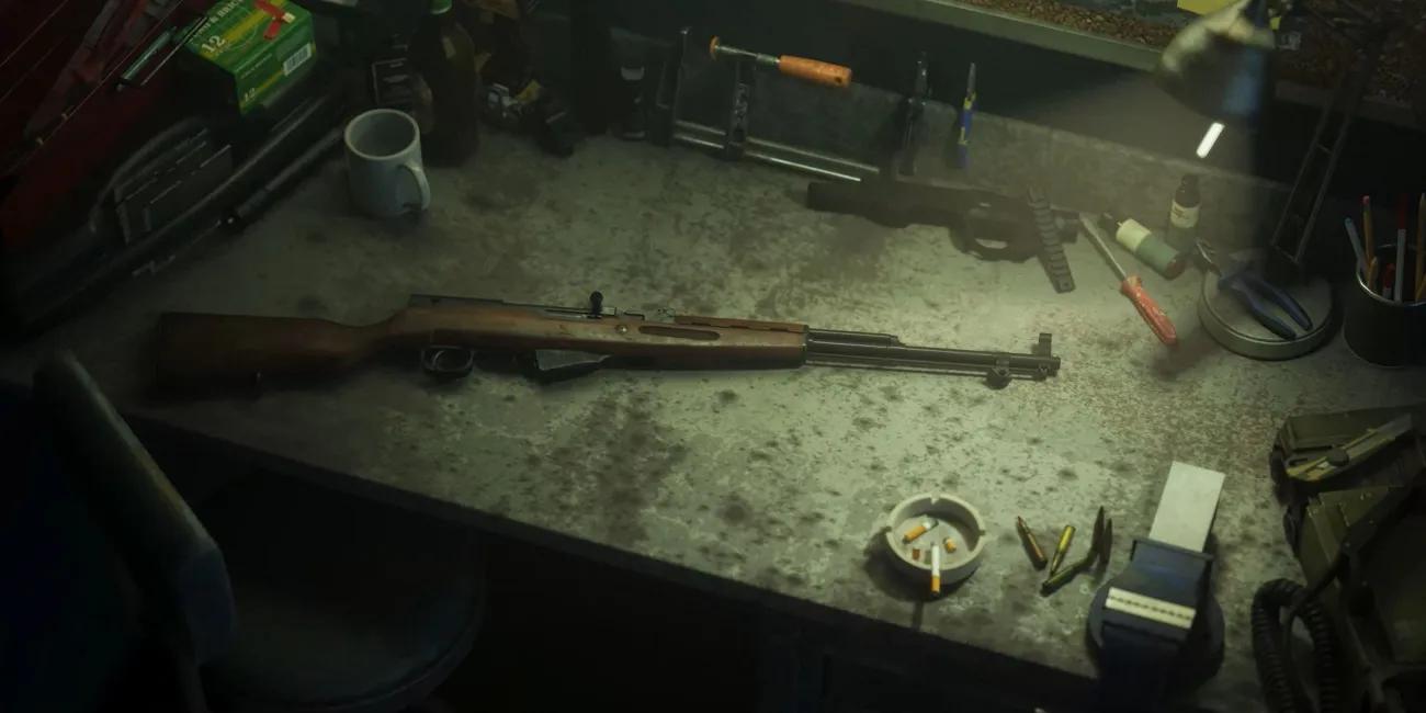 CGI image of firearm on a work bench