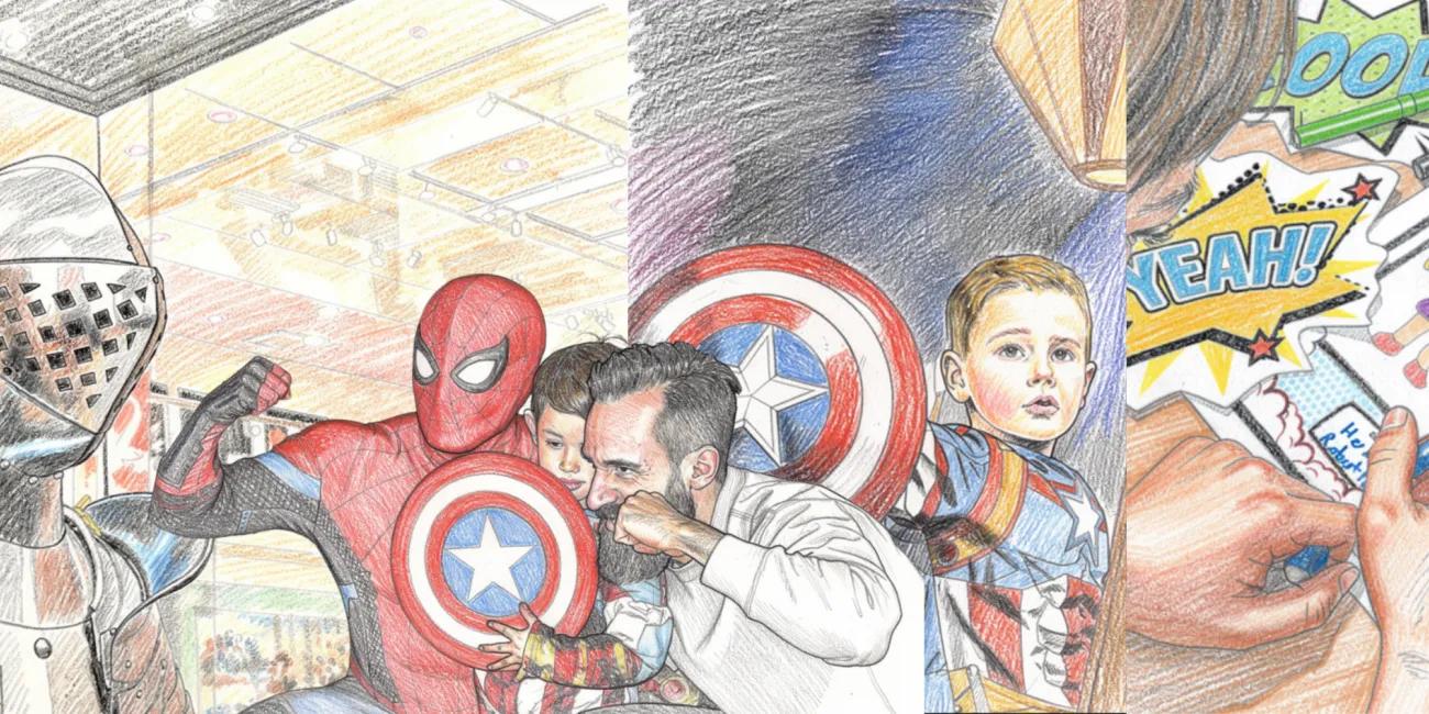 Pencil drawing of Superhero and craft activities