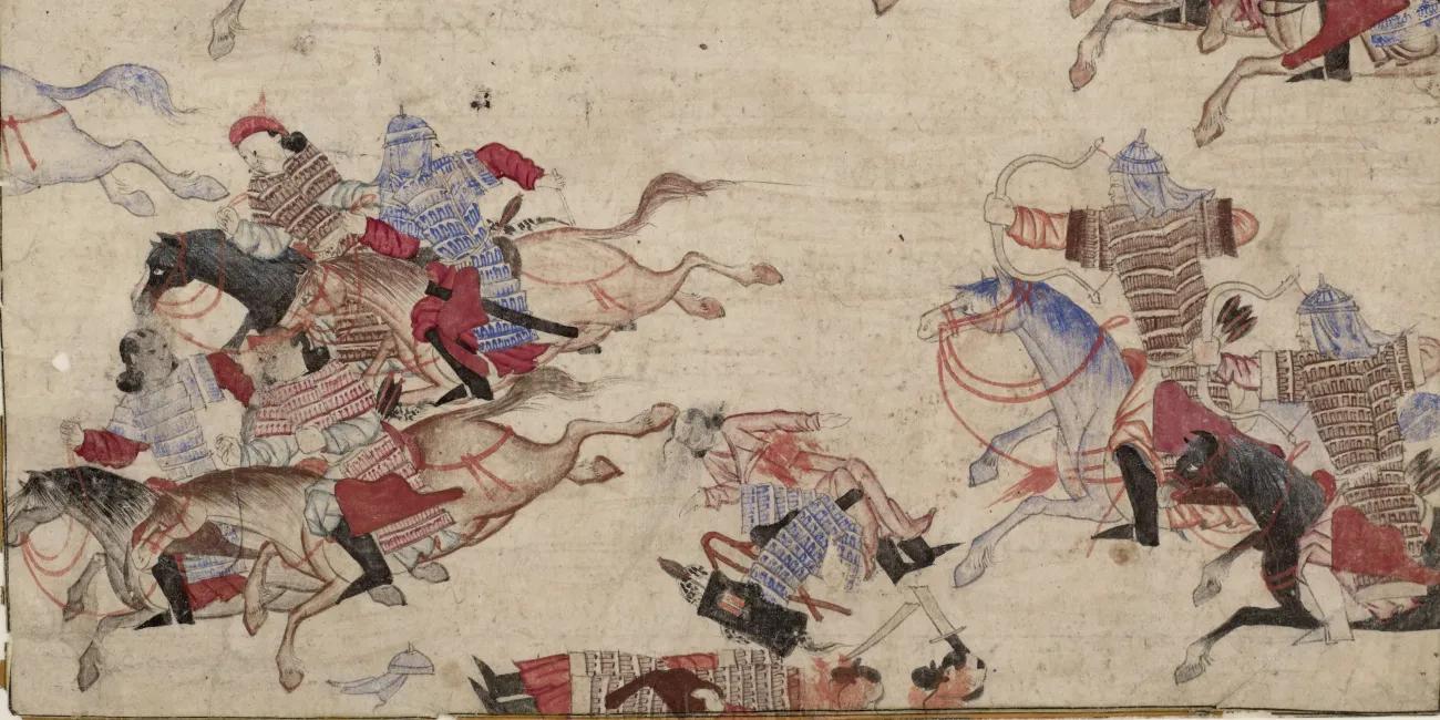 Illustration of Mongolian warriors in battle
