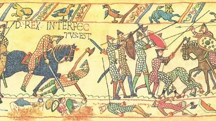 A section of the famous Bayeux Tapestry depicting the Battle of Hastings