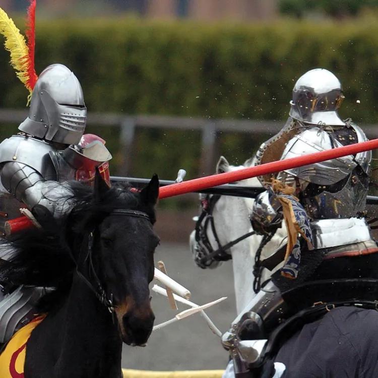 Jousting knights joust on horse back