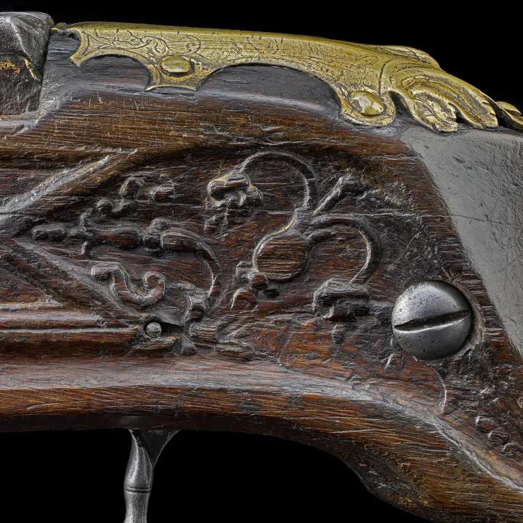 Intricate close up detail Henry VII's Matchlock gun