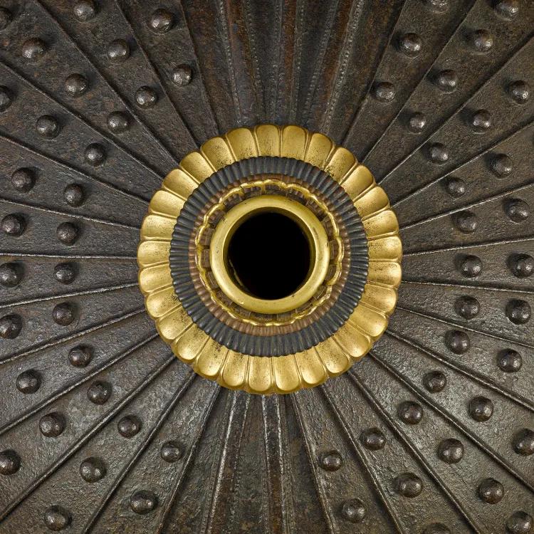 Intricate close up detail of a Japanese Kabuto helmet
