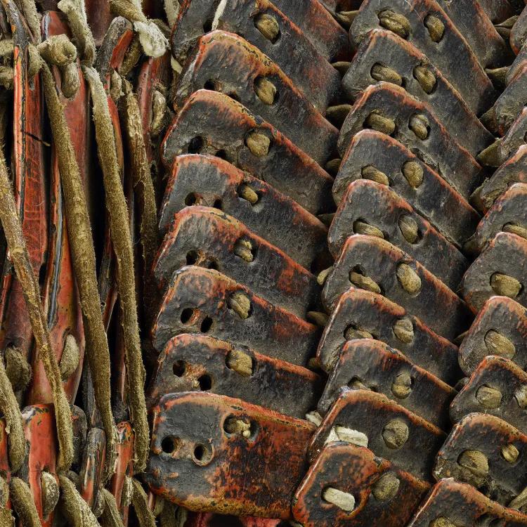 Up close intricate detail of a piece of lamellar armour