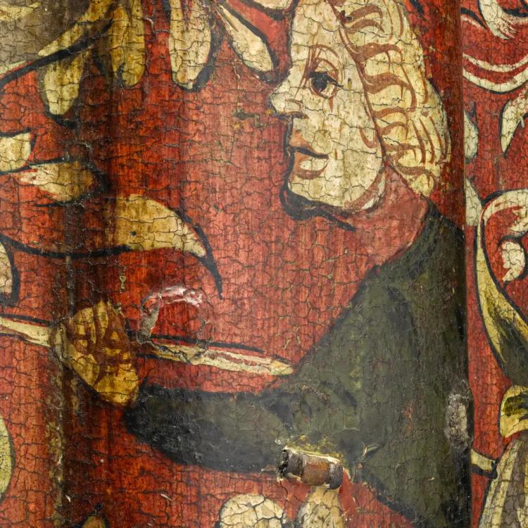 Intricate detail of 15th century shield is of the type known as a pavise