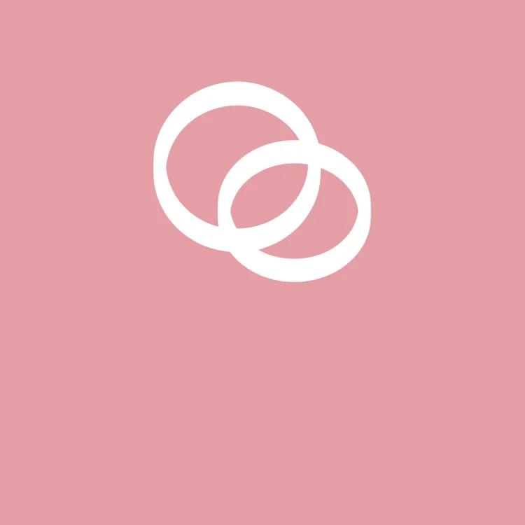 two interlinked rings on a pink background