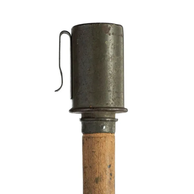 A short cylinder with a belt loop atop a wooden shaft