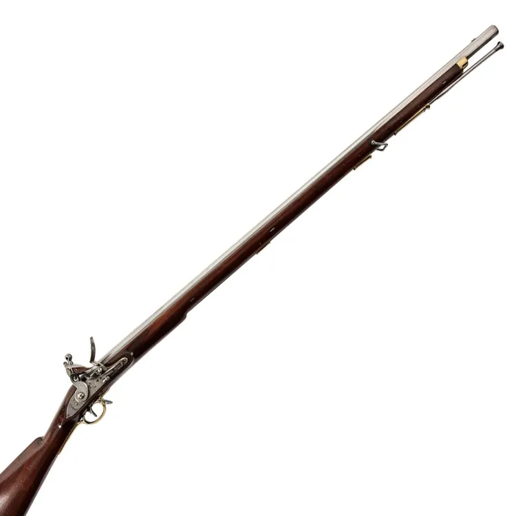A long barrelled musket with the barrel stamped at the breech with a government proof mark and a '5' engraved on the buttplate.