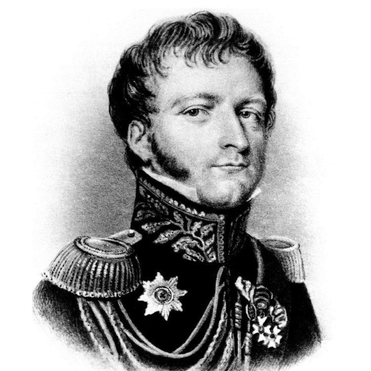 Black and white engraving of German military officer, about 1848