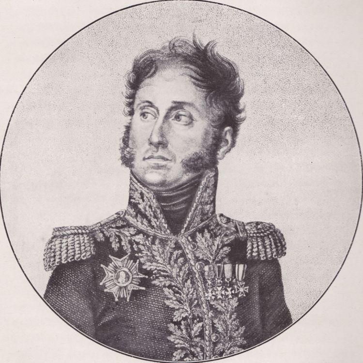 Portrait of General Pajol, in high-collared French military uniform, with medals and braided epaulettes 