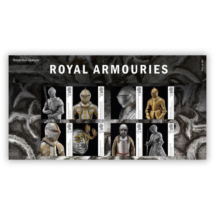Royal Mail and Royal Armouries stamps. Showing eight stamps featuring armour.