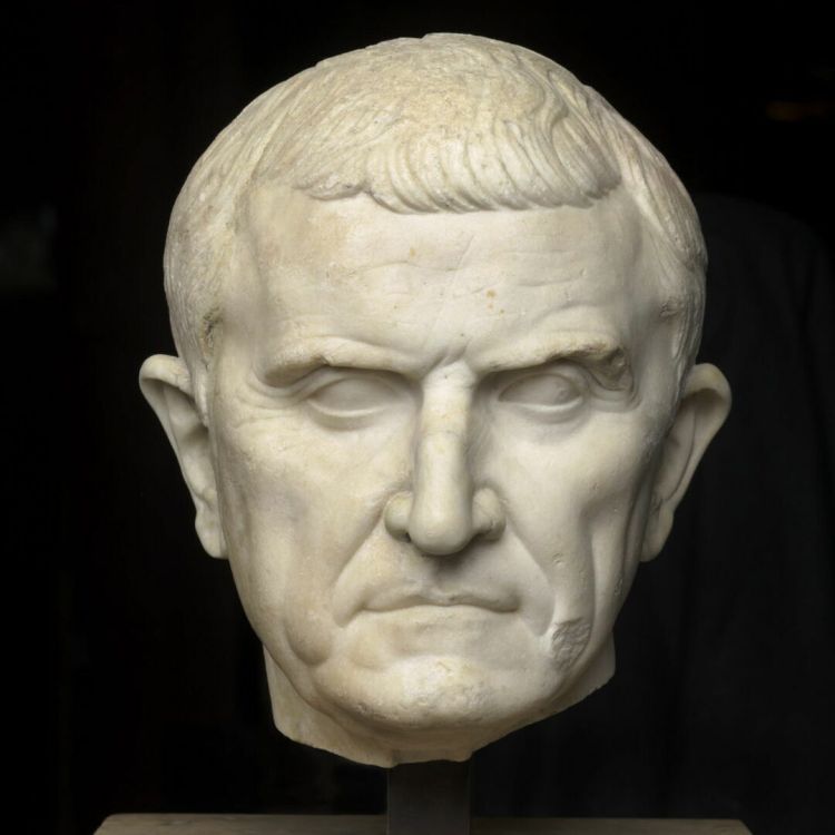 A marble bust of the Roman statesman Marcus Licinius Crassus.