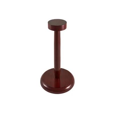 Brown wooden helmet stand with circular base
