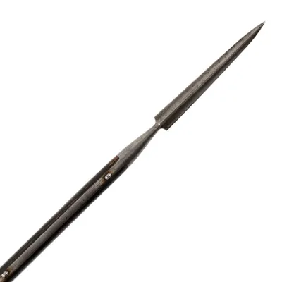 A wooden shaft with a long, thin spear point attached to the end.