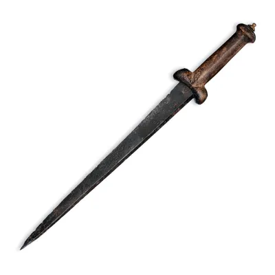 A ballock dagger with a wooden hilt and globular hilt guards
