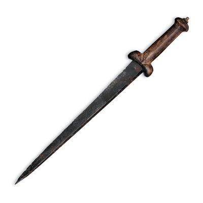 A ballock dagger with a wooden hilt and globular hilt guards