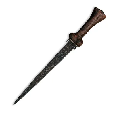 A ballock dagger with a wooden hilt and globular hilt guards