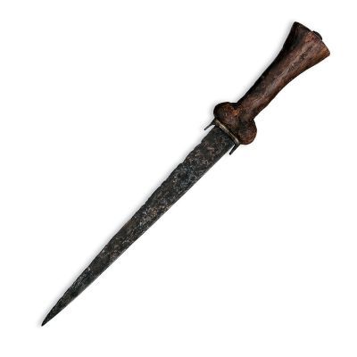 A ballock dagger with a wooden hilt and globular hilt guards