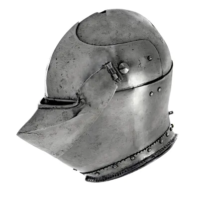 Metal helmet with narrow ridge and visor 