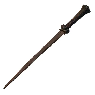 A ballock dagger with a triangular section blade with wooden hilt and globular hilt guards