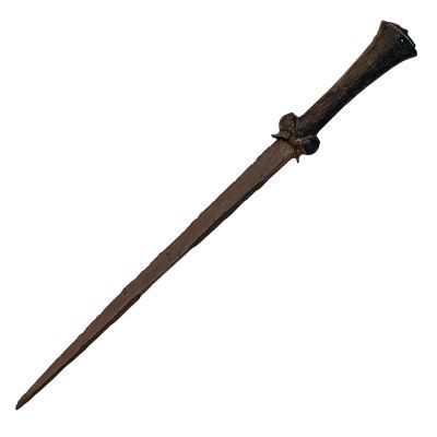 A ballock dagger with a triangular section blade with wooden hilt and globular hilt guards