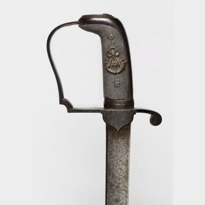 An infantry officer's sword with crowned light infantry bugle, wreathed in royal arms engraved on the hilt