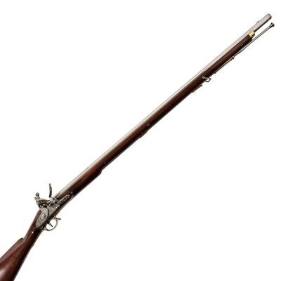 A long barrelled musket with the barrel stamped at the breech with a government proof mark and a '5' engraved on the buttplate.