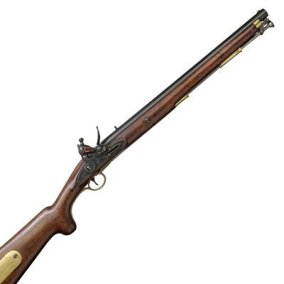 A rifled short barrel carbine of wood and steel, with brass trim