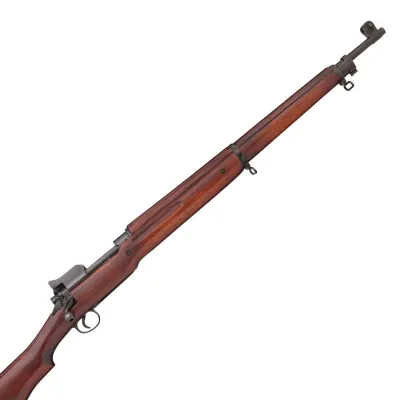 A long barrelled Mk.1 rifle in reddish/brown wood and metal 