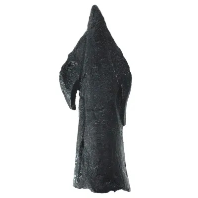 A small, compact, metal arrowhead with tapering socket for wooden arrow shaft and close-fitting barbs
