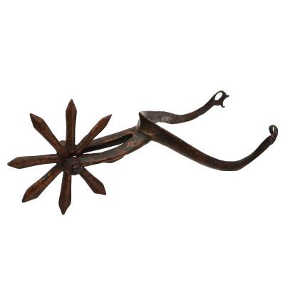 A bronze wish-bone shaped piece of slender metal with sides curving to sit beneath the ankle bone. There is a spinning eight pointed star at the heel.
