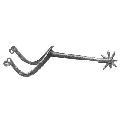 A wish-bone shaped strip of metal with both arms leading to a long protruding bar at the heel with an eight-pointed star.