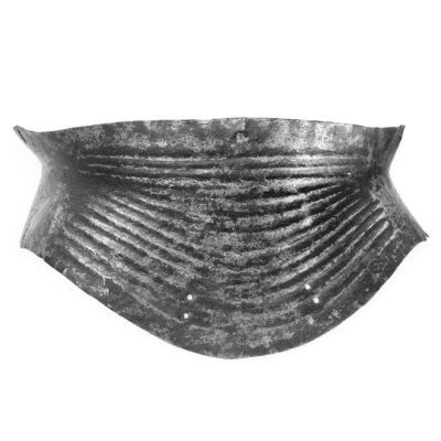 A shaped and flared plate of iron designed to fit over the waist