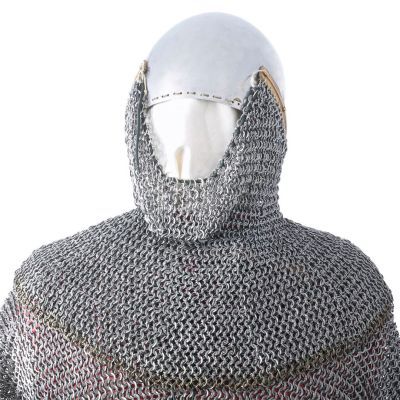 A garment of interlocking iron rings designed to protect the neck, chin, and shoulders