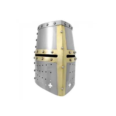 Armour helmet with gold cross down the centre and across narrow eye slits