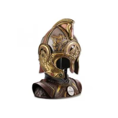 Gold coloured helmet on a stand