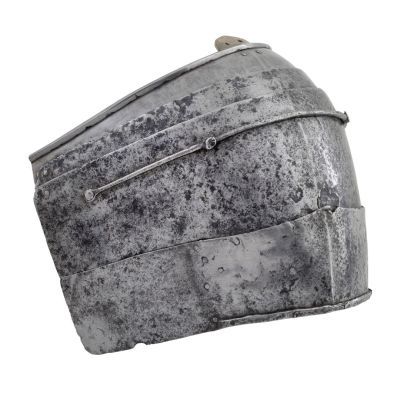 A bell shaped composite of four plates of iron designed to protect the shoulder